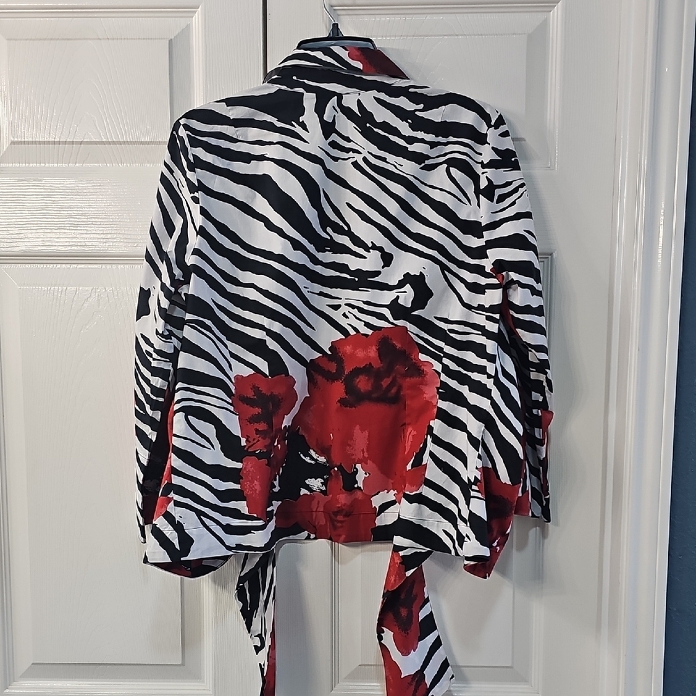 Midnight Velvet Zebra Print Red Rose Open Blouse Tie-Front  Large Colorful - Picture 9 of 10